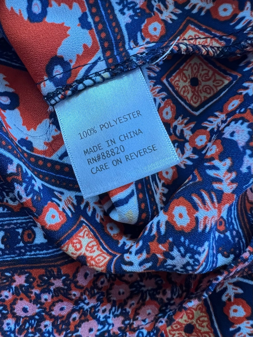 Anne Carson XS Boho Sleeveless Floral Border Print Tank Top Navy Orange - Picture 11 of 11
